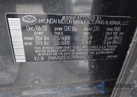 2023 Hyundai Santa Fe Sel z USA, uszkodzony, nr VIN 5NMS2DAJ9PH652417